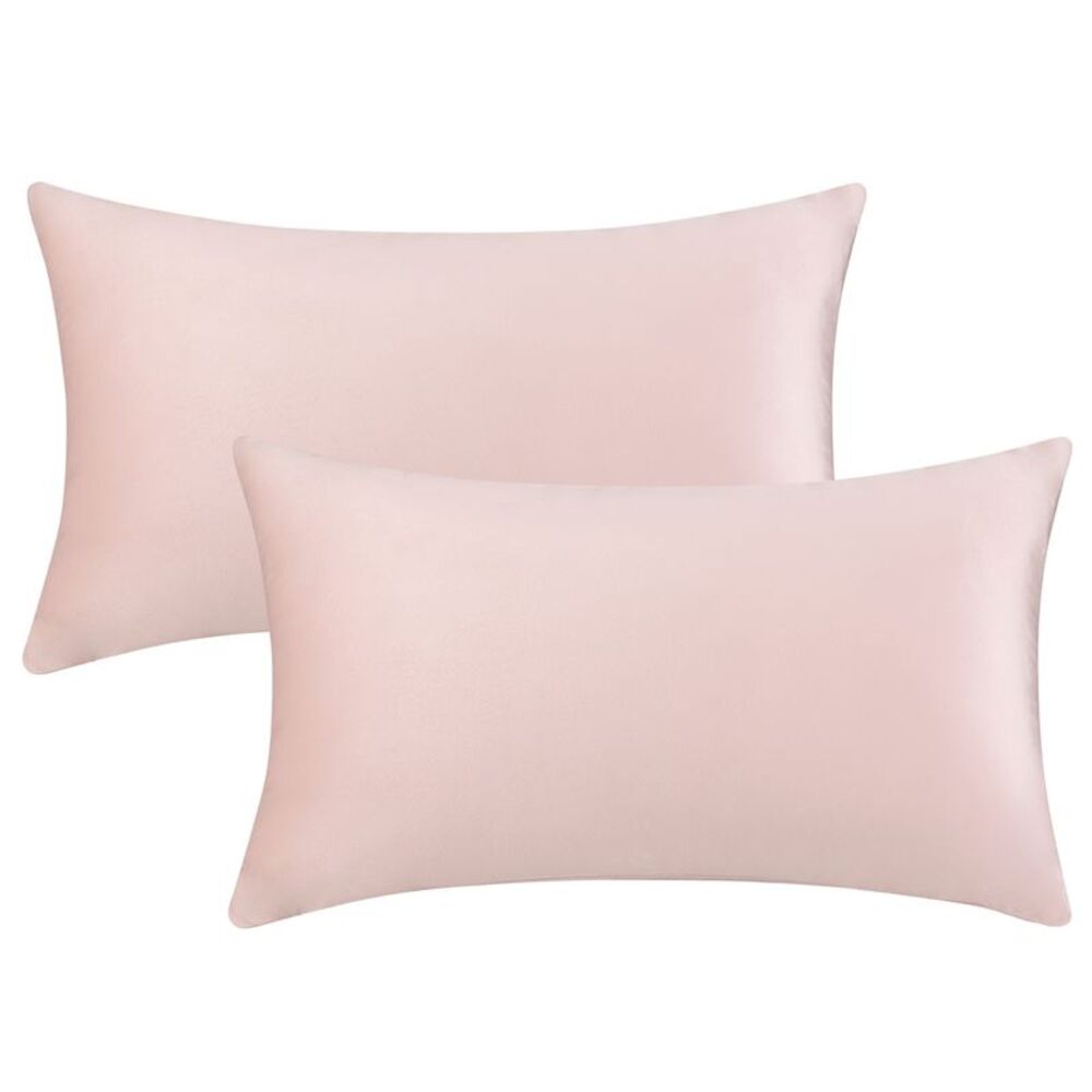 2pcs Velvet Pillow Covers Modern Solid Cushion Covers 12 x 20 Inch Pink